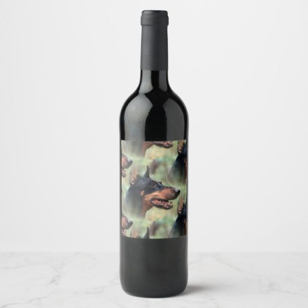 Doberman Pinscher in the Woods Wine Label