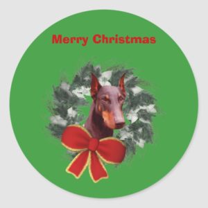 Doberman Wreath Christmas Holiday Sticker Label