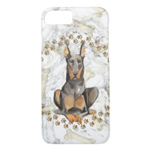 Dobermann Paw Prints and Marble Background Case-Mate iPhone Case