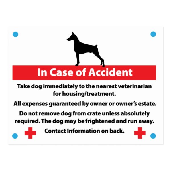 Dog Crate Card In Case of Emergency: Doberman