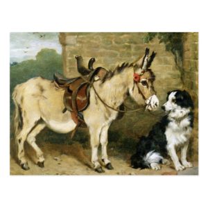 Dog & Donkey Animal Friends - Vintage Art by Emms Postcard