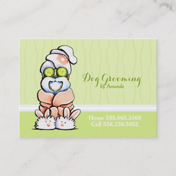 Dog Groomer Spa Robed Shih Tzu Cucumber Business Card
