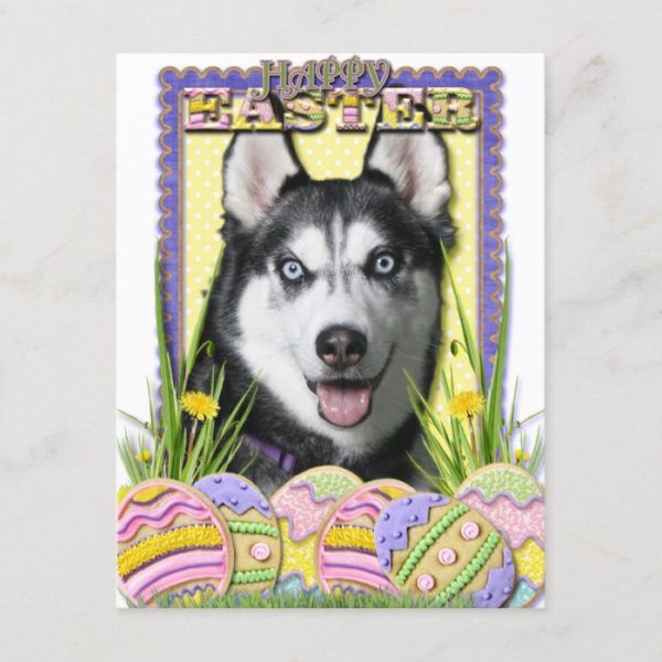 Easter Egg Cookies - Siberian Husky Holiday Postcard