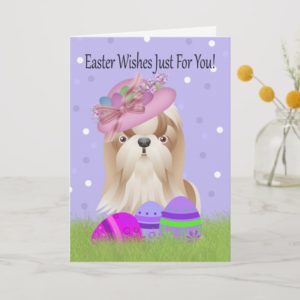 Easter With Little Shih Tzu And Easter Eggs Holiday Card