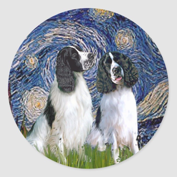 Engilsh Springer Pair - Starry Night Classic Round Sticker