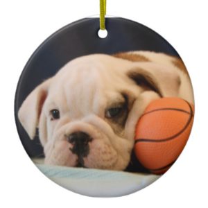 English Bulldog Basketball Puppy Ceramic Ornament