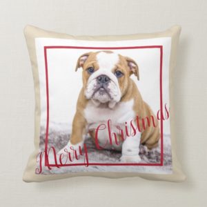 English Bulldog Christmas Custom Holiday Photo Throw Pillow