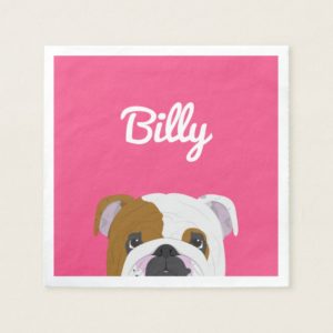 English Bulldog Cute Dog Portrait Illustration Paper Napkin