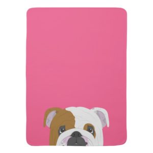 English Bulldog Cute Dog Portrait Illustration Receiving Blanket