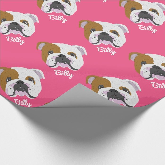 English Bulldog Cute Dog Portrait Illustration Wrapping Paper