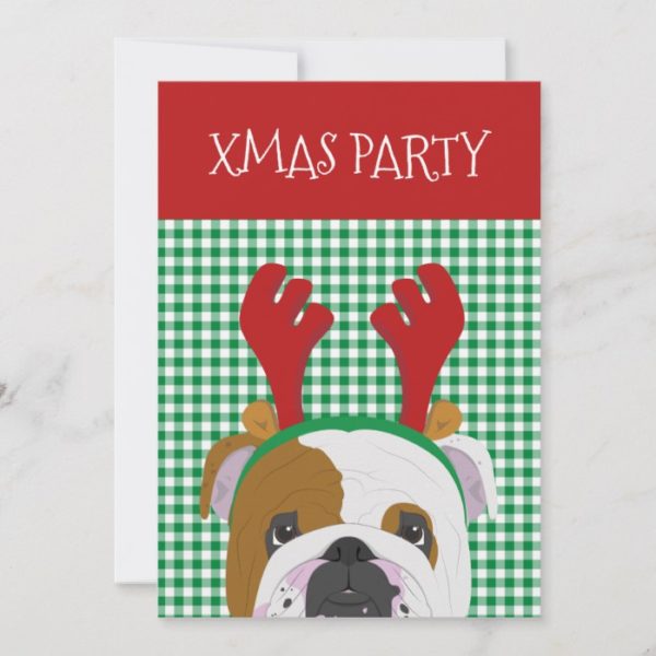 English Bulldog Rudolph Reindeer Holiday Card