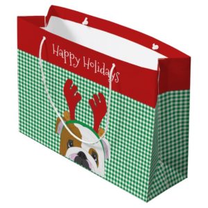 English Bulldog Rudolph Reindeer Large Gift Bag