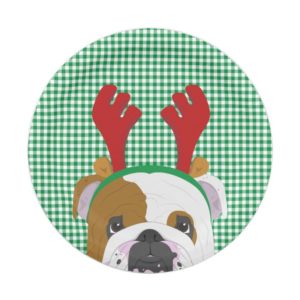 English Bulldog Rudolph Reindeer Paper Plate