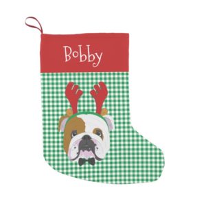 English Bulldog Rudolph Reindeer Small Christmas Stocking