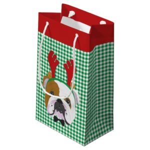 English Bulldog Rudolph Reindeer Small Gift Bag