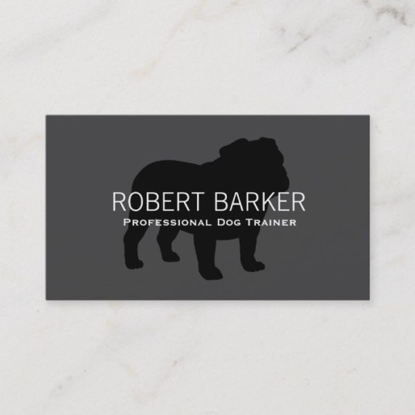English Bulldog Silhouette Black on Grey Business Card