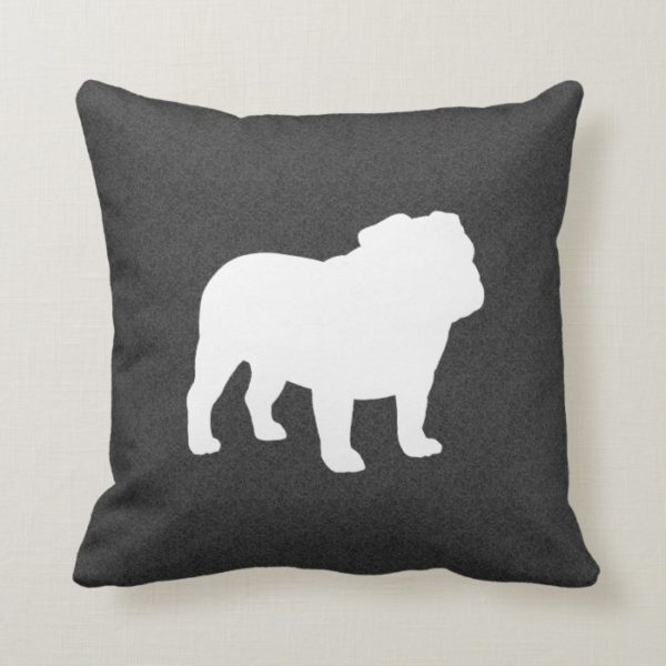 English Bulldog Silhouette Dark Grey and White Throw Pillow