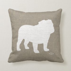 English Bulldog Silhouette Faux Linen Dog Lover's Throw Pillow