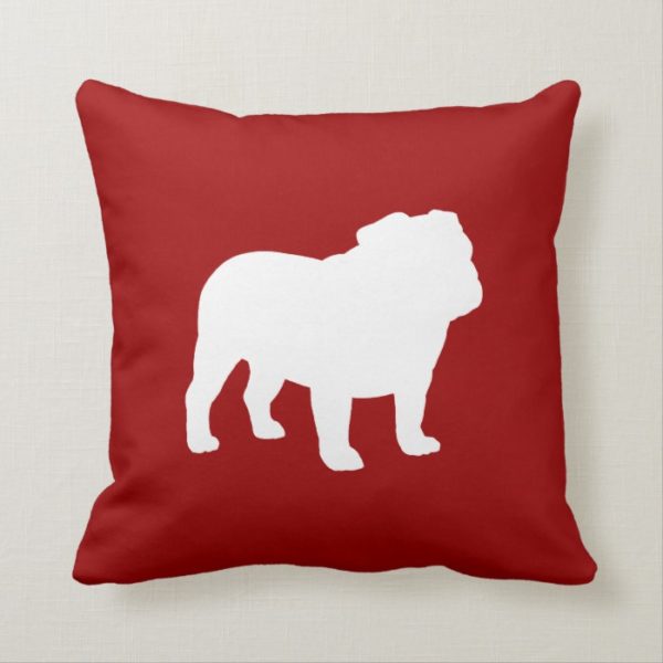 English Bulldog Silhouette Red and White Dog Lover Throw Pillow