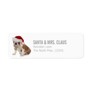 English Bulldog Wearing Santa Hat Label