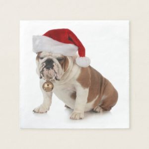 English Bulldog Wearing Santa Hat Paper Napkin