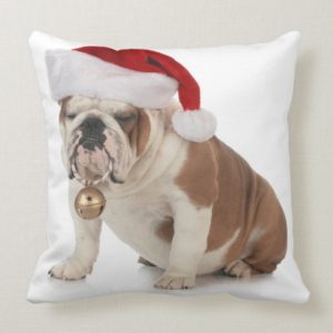 English Bulldog Wearing Santa Hat Throw Pillow