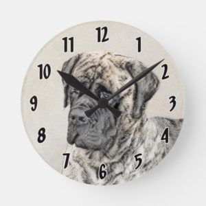 English Mastiff (Brindle) Painting - Original Dog Round Clock