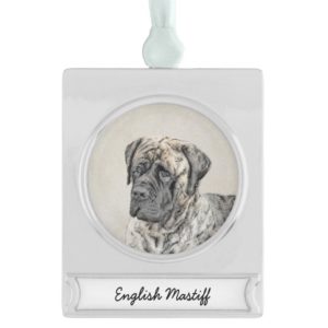 English Mastiff (Brindle) Painting - Original Dog Silver Plated Banner Ornament