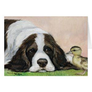 "English Springer Spaniel and Duckling"  Art Card