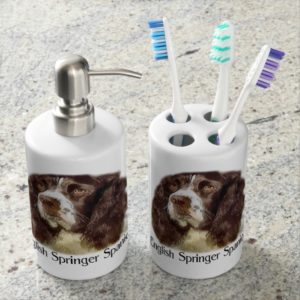 English Springer Spaniel Art Soap Dispenser & Toothbrush Holder