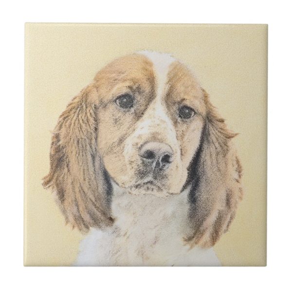 English Springer Spaniel Painting Original Dog Art Ceramic Tile
