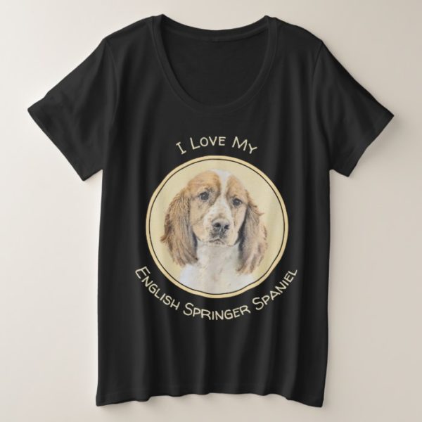 English Springer Spaniel Painting Original Dog Art Plus Size T-Shirt