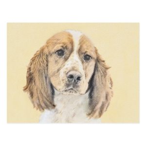 English Springer Spaniel Painting Original Dog Art Postcard
