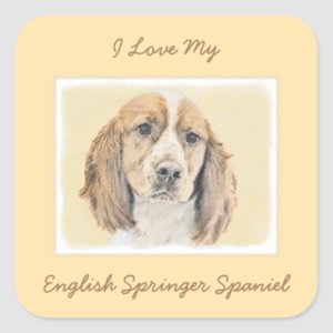 English Springer Spaniel Painting Original Dog Art Square Sticker