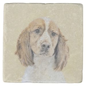 English Springer Spaniel Painting Original Dog Art Stone Coaster