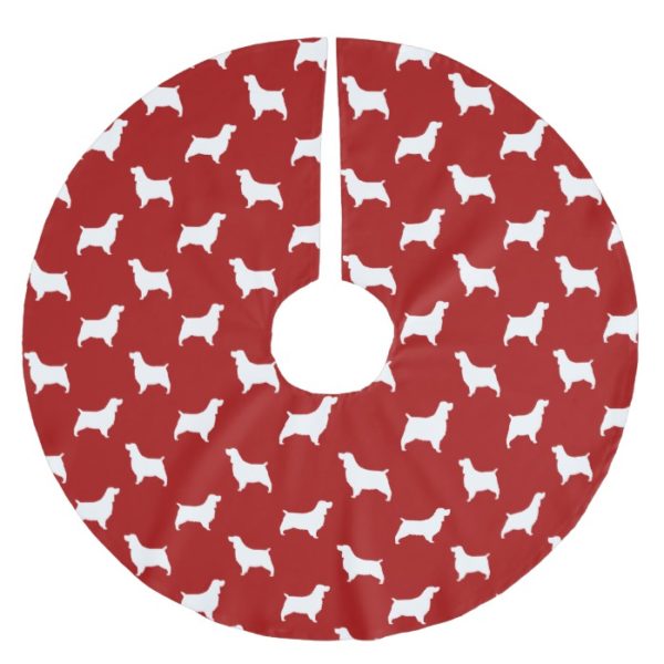 English Springer Spaniel Silhouettes Pattern Red Brushed Polyester Tree Skirt