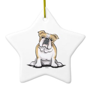 Fawn White Bulldog Sit Pretty Ceramic Ornament