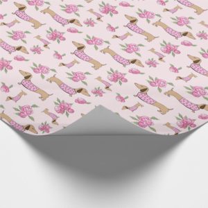 Floral Pink Dachshund Wrapping Paper