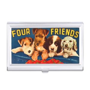 Four Friends Vintage Vegetable Ad Dogs Business Card Holder