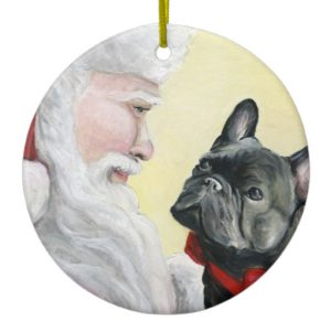 French Bulldog and Santa Dog  Christmas Ornament