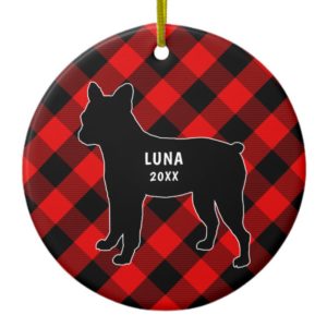 French Bulldog  Red Plaid Christmas Tree Ornament