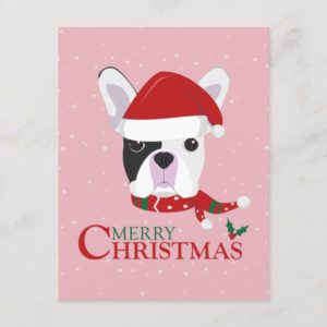 French Bulldog Santa Hat Holiday Postcard