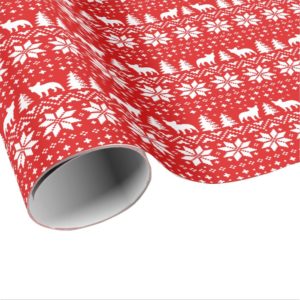 French Bulldog Silhouettes Christmas Pattern Red Wrapping Paper