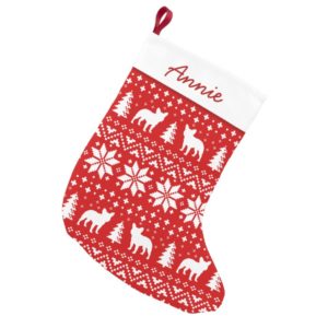 French Bulldog Silhouettes Pattern Red and White Small Christmas Stocking