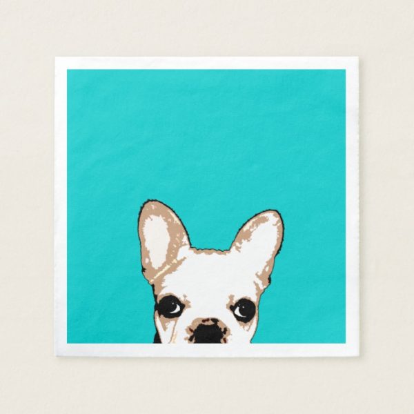 French Bulldog Turquoise Pop Art Paper Napkin