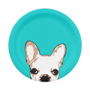 French Bulldog Turquoise Pop Art Paper Plate
