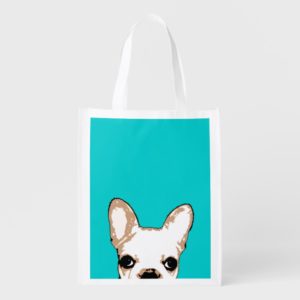 French Bulldog Turquoise Pop Art Reusable Grocery Bag