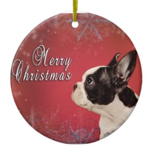 Frenchie Christmas card Ceramic Ornament