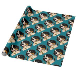 Funny Bernese Mountain Dog eating Ice Cream Cone Wrapping Paper