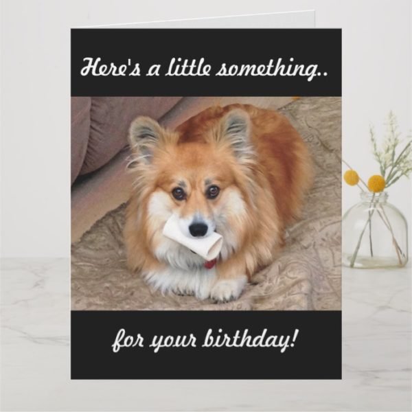 Funny Birthday Corgi with Bone Card